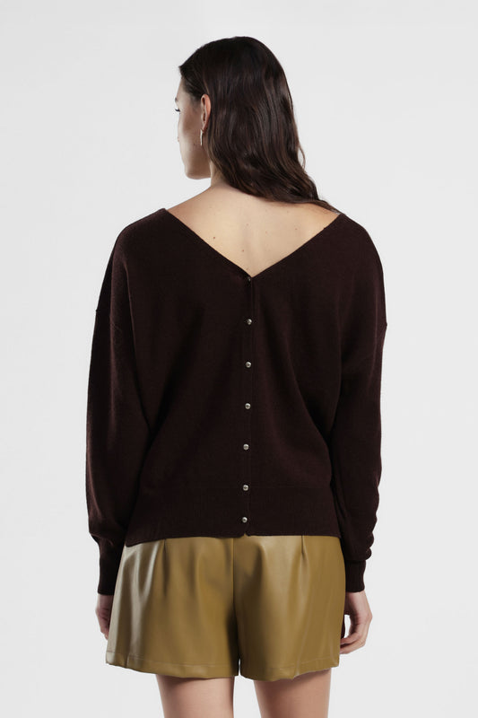 Maglione scollo a v con bottoni sul retro