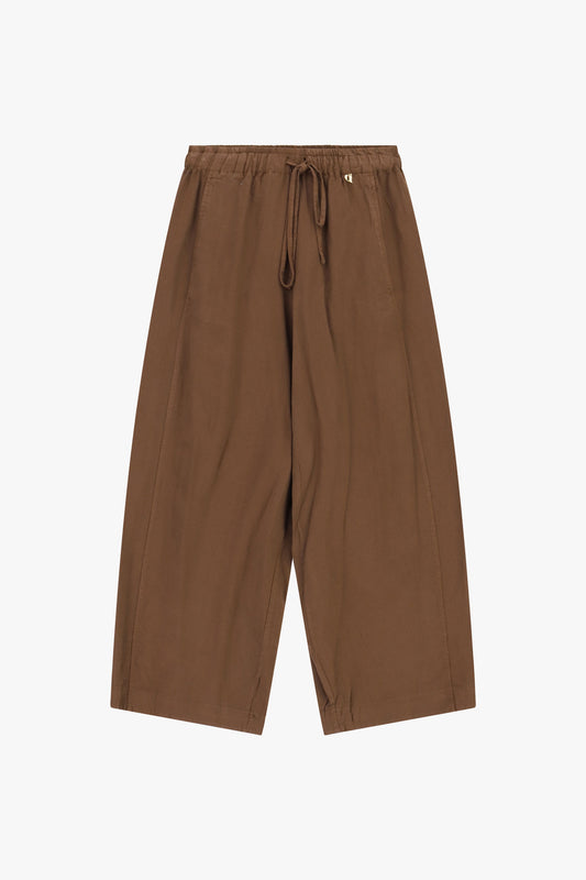 Pantaloni palazzo vita alta con coulisse e tasche