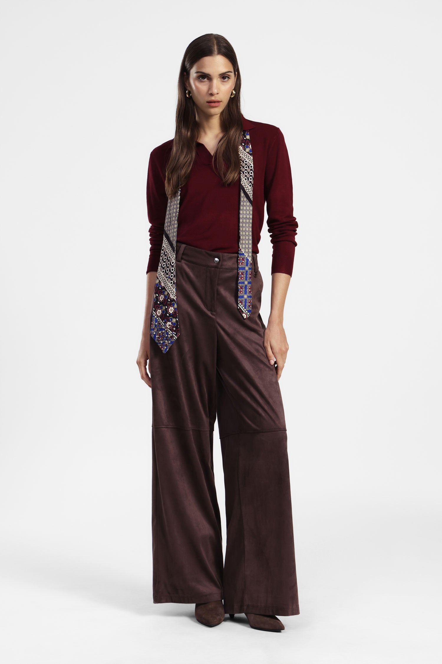 Pantaloni palazzo a vita alta con cucitura a contrasto