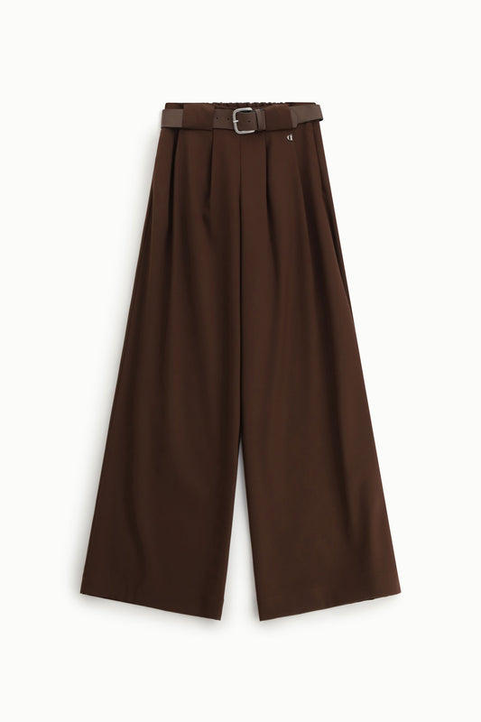 Pantaloni palazzo con cintura in vita e pince