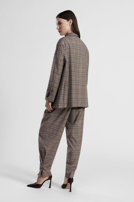 Pantaloni sartoriali stampa check a vita alta