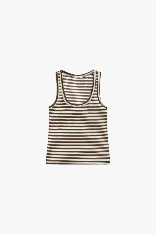 Top a righe scollo rotondo e spalline larghe