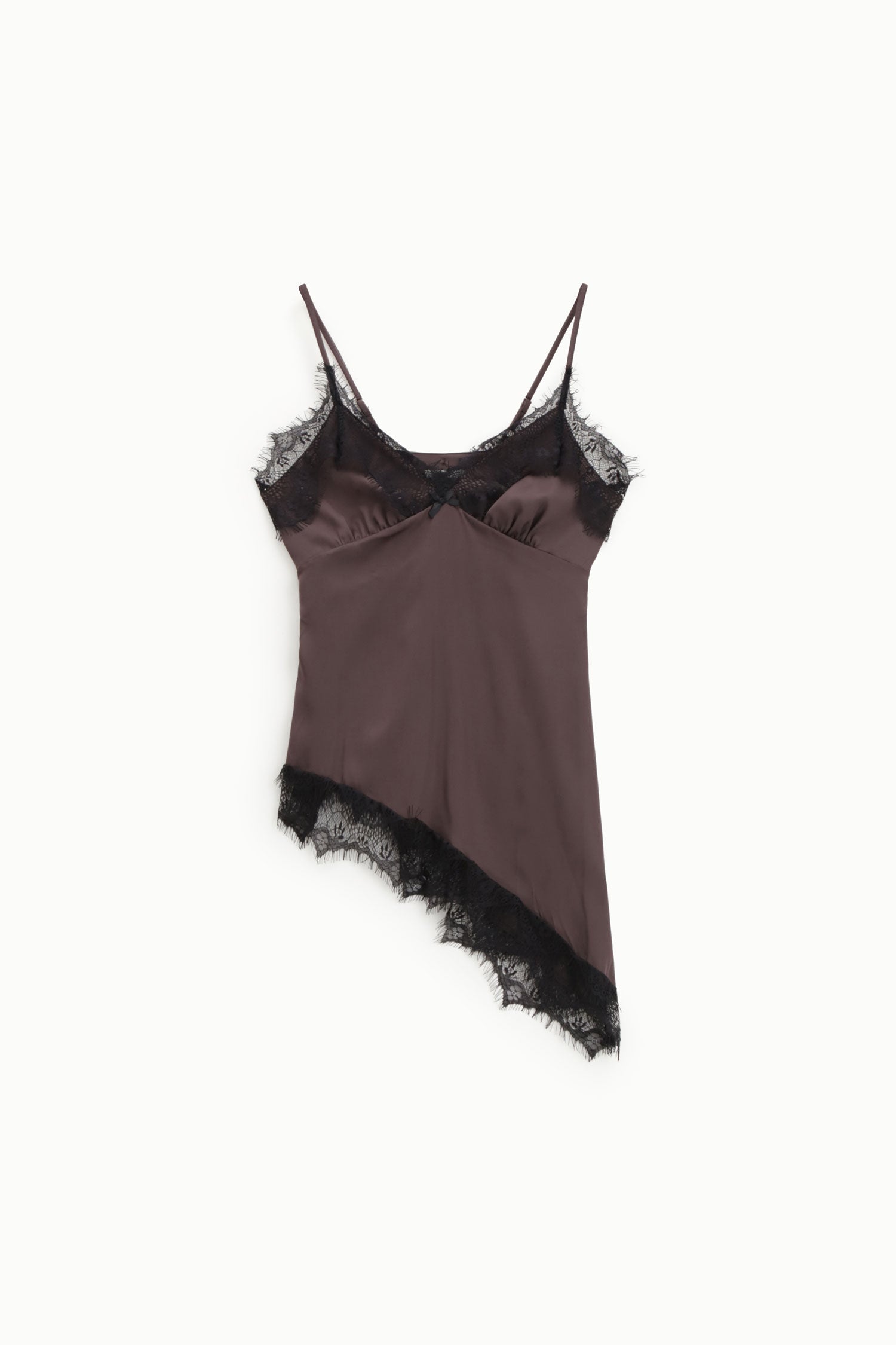 Top con spalline sottili e bordo di pizzo asimmetrico