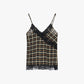 Top a quadri con spalline sottili e pizzo