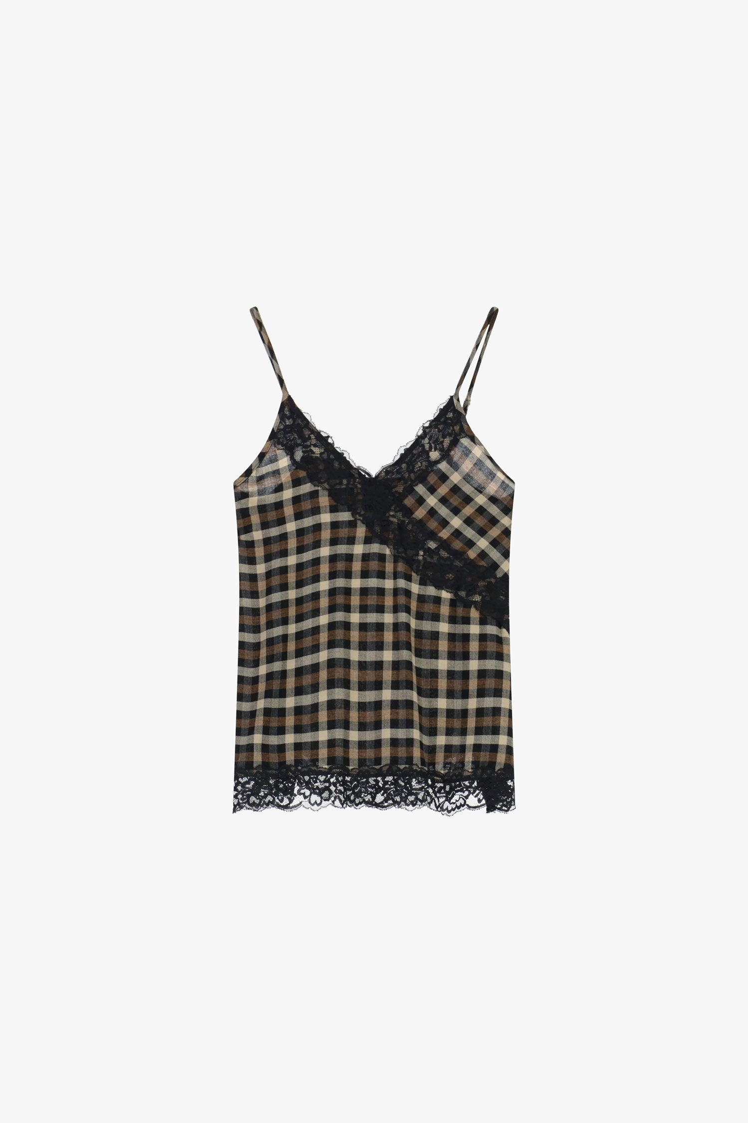 Top a quadri con spalline sottili e pizzo