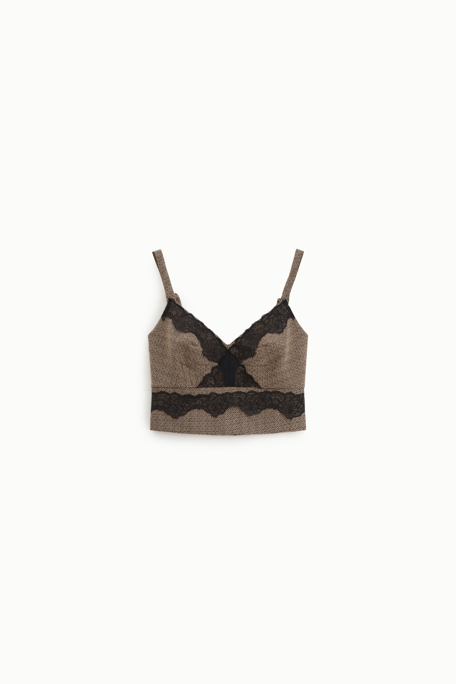 Top corto con spalline sottili e inserto pizzo