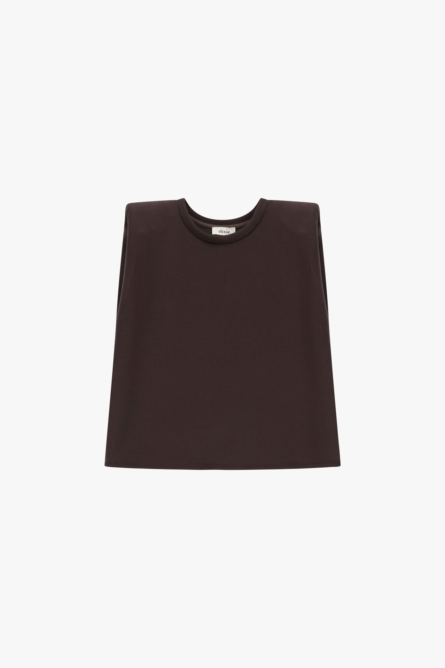 Top smanicato con spalle strutturate girocollo