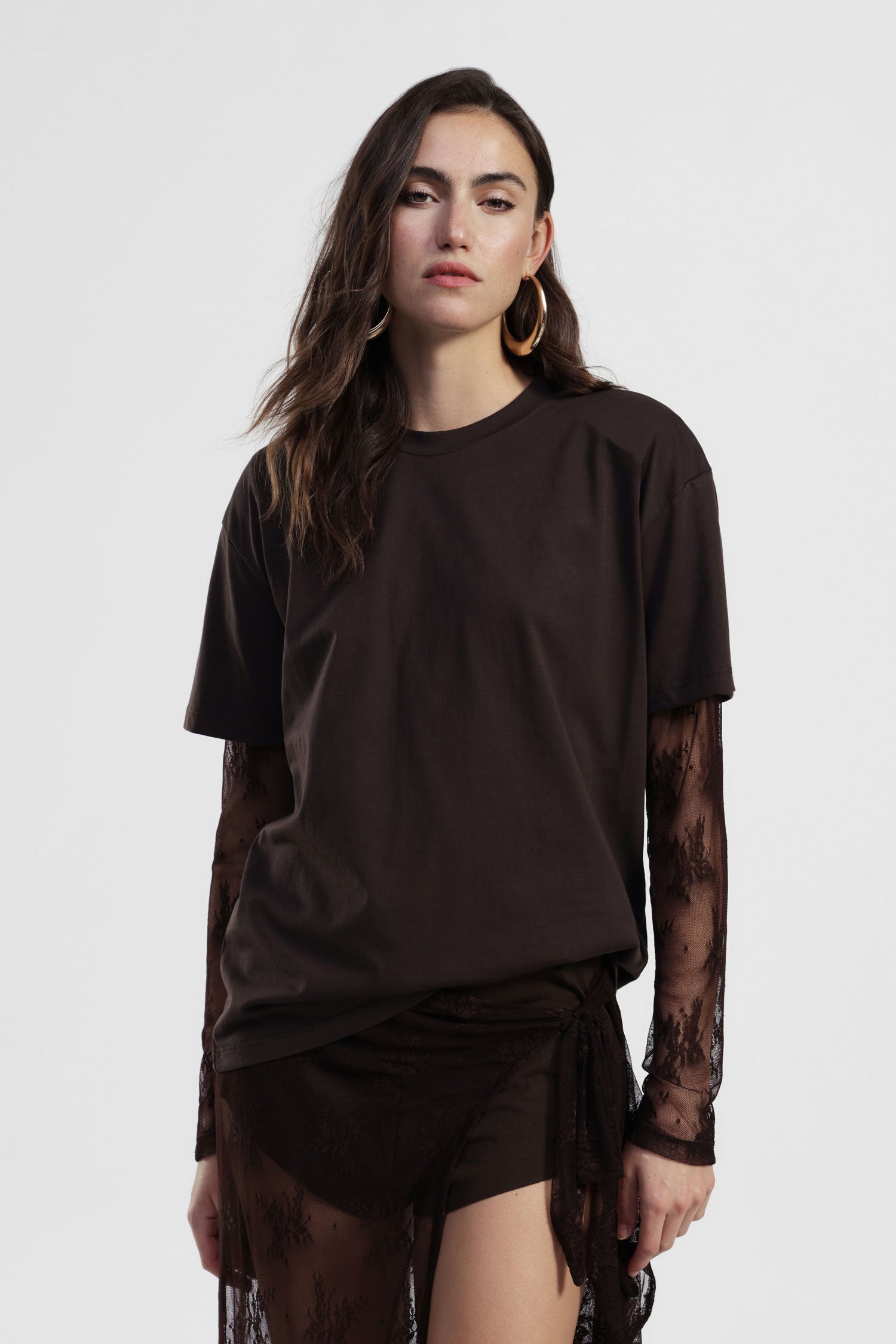 T-shirt maniche corte con inserti maniche in pizzo