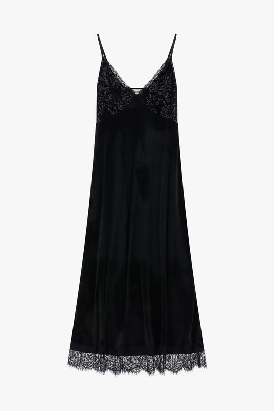 Abito midi con spalline sottili e dettagli in pizzo