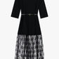 Abito midi con cintura e gonna in tulle ricamato