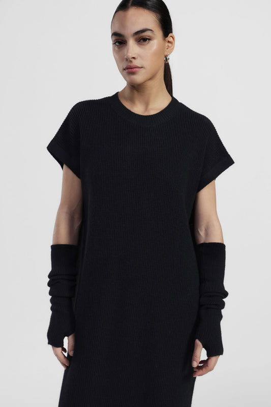 Abito midi a coste con spacco laterale