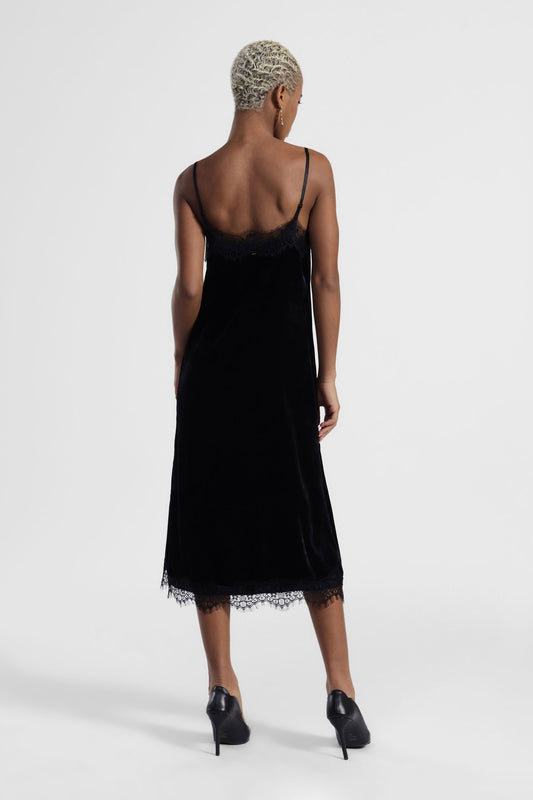 Abito midi con spalline e profili in pizzo