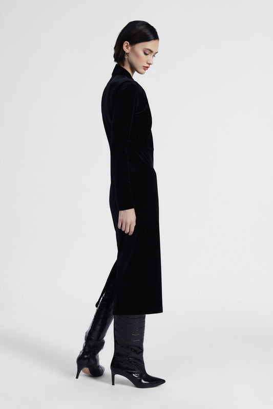 Abito midi con nodo frontale e maniche lunghe