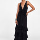 Vestito lungo con balze e spalline