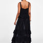 Vestito lungo con balze e spalline