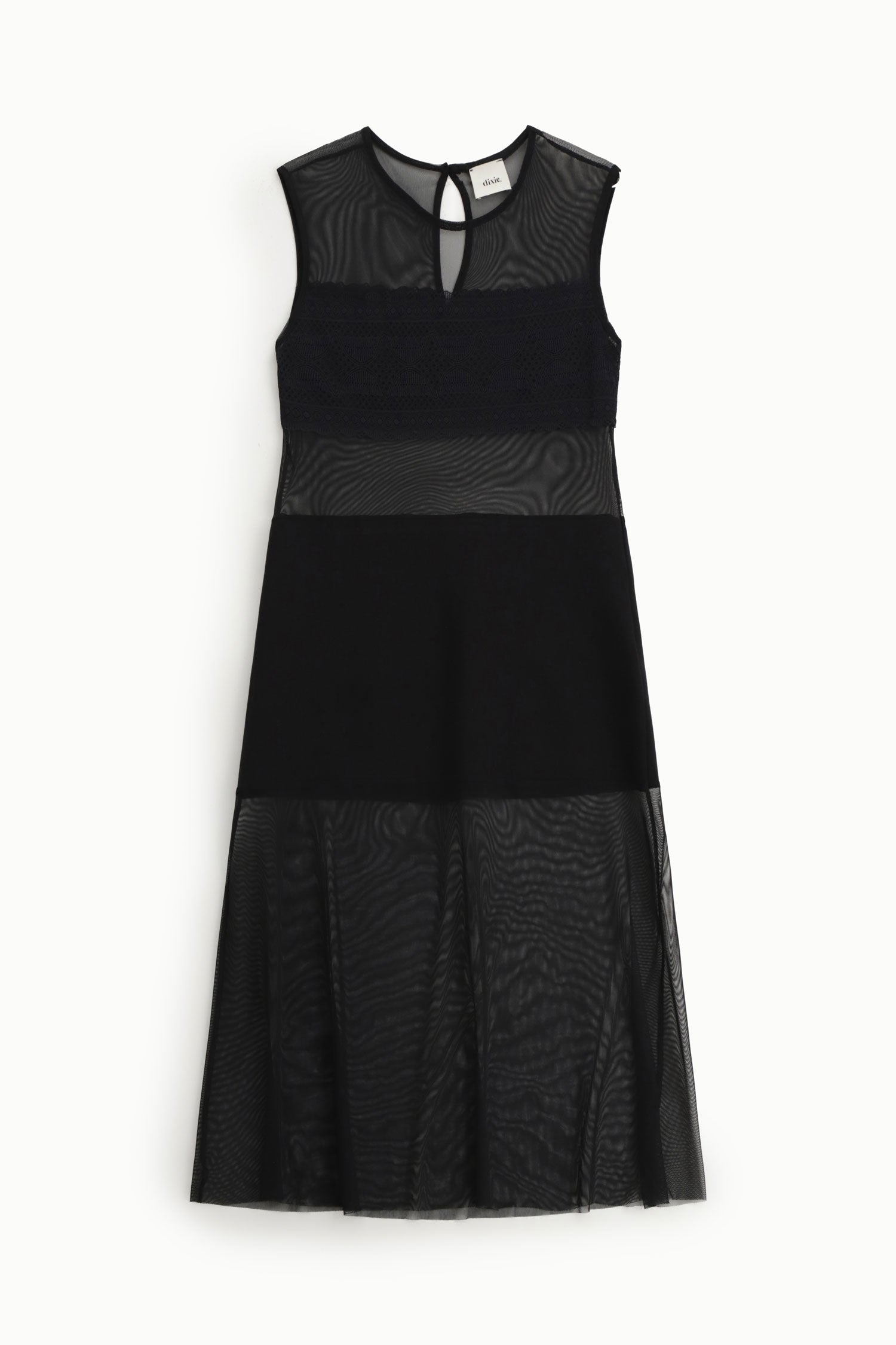 Abito midi smanicato con inserti trasparenti