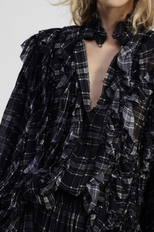 Camicia a quadri con maniche ampie e volant