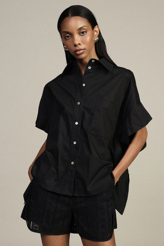 Camicia cropped, collo classico, maniche ampie