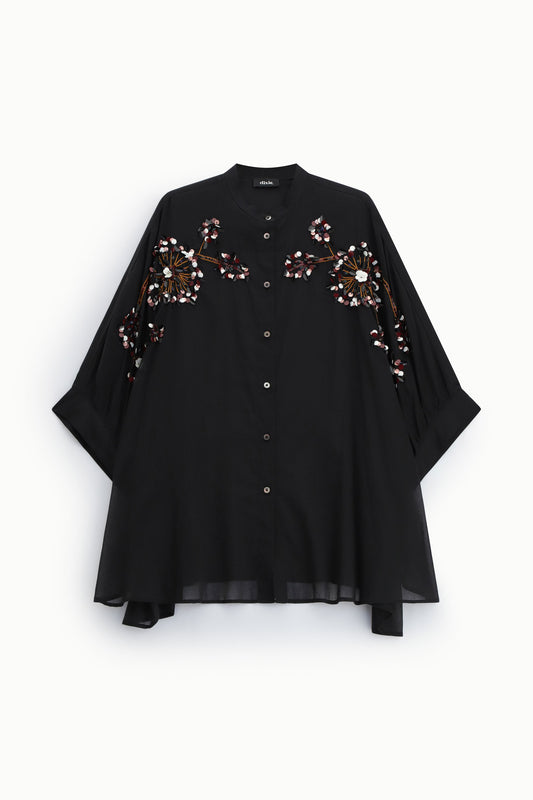 Camicia oversize con ricami floreali