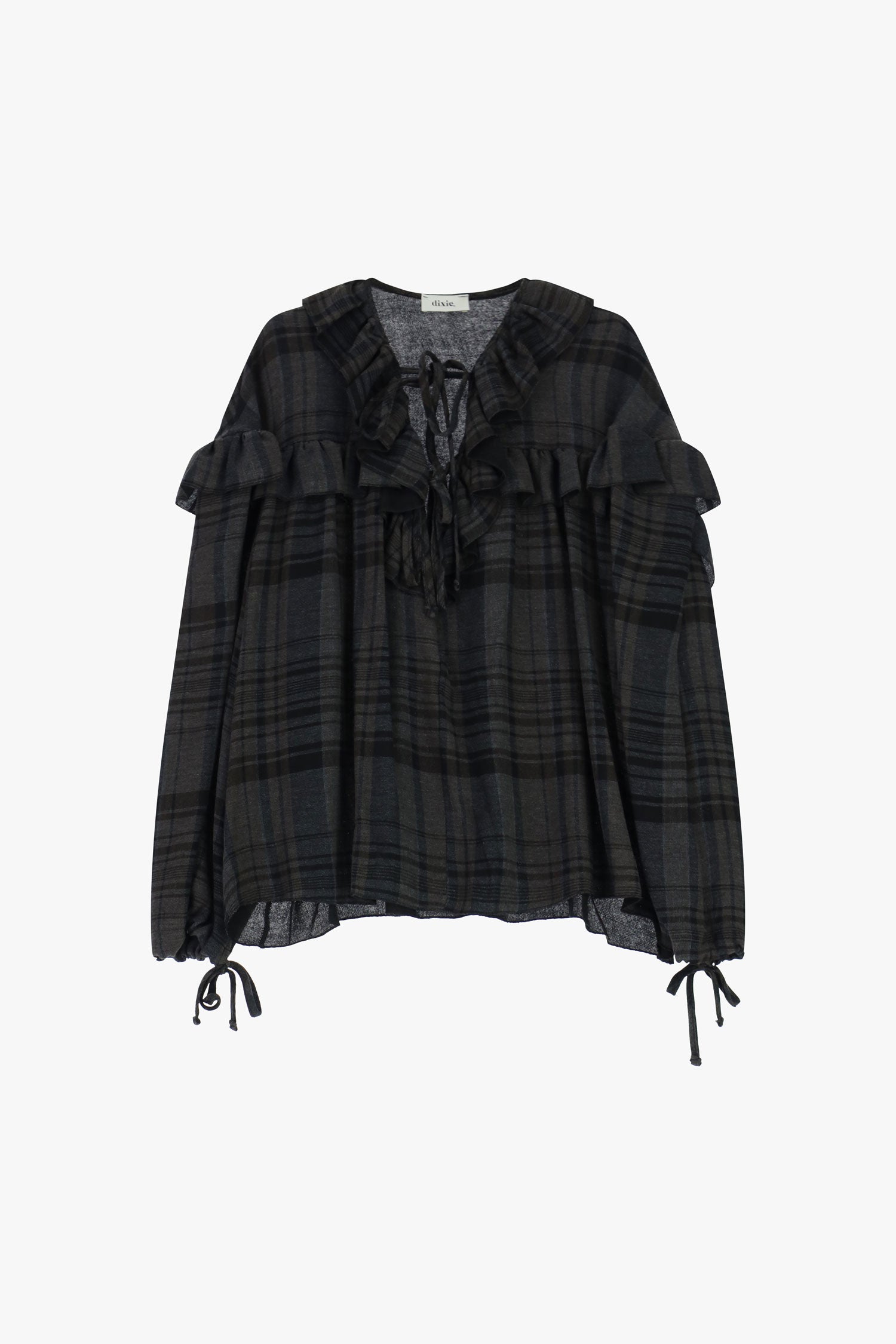 Blusa ampia con volant e fantasia a quadri