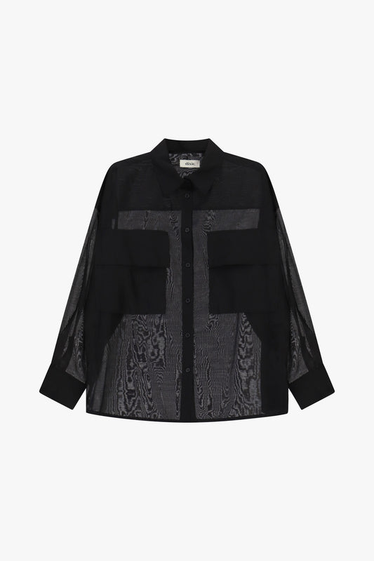 Camicia trasparente con tasche frontali oversize