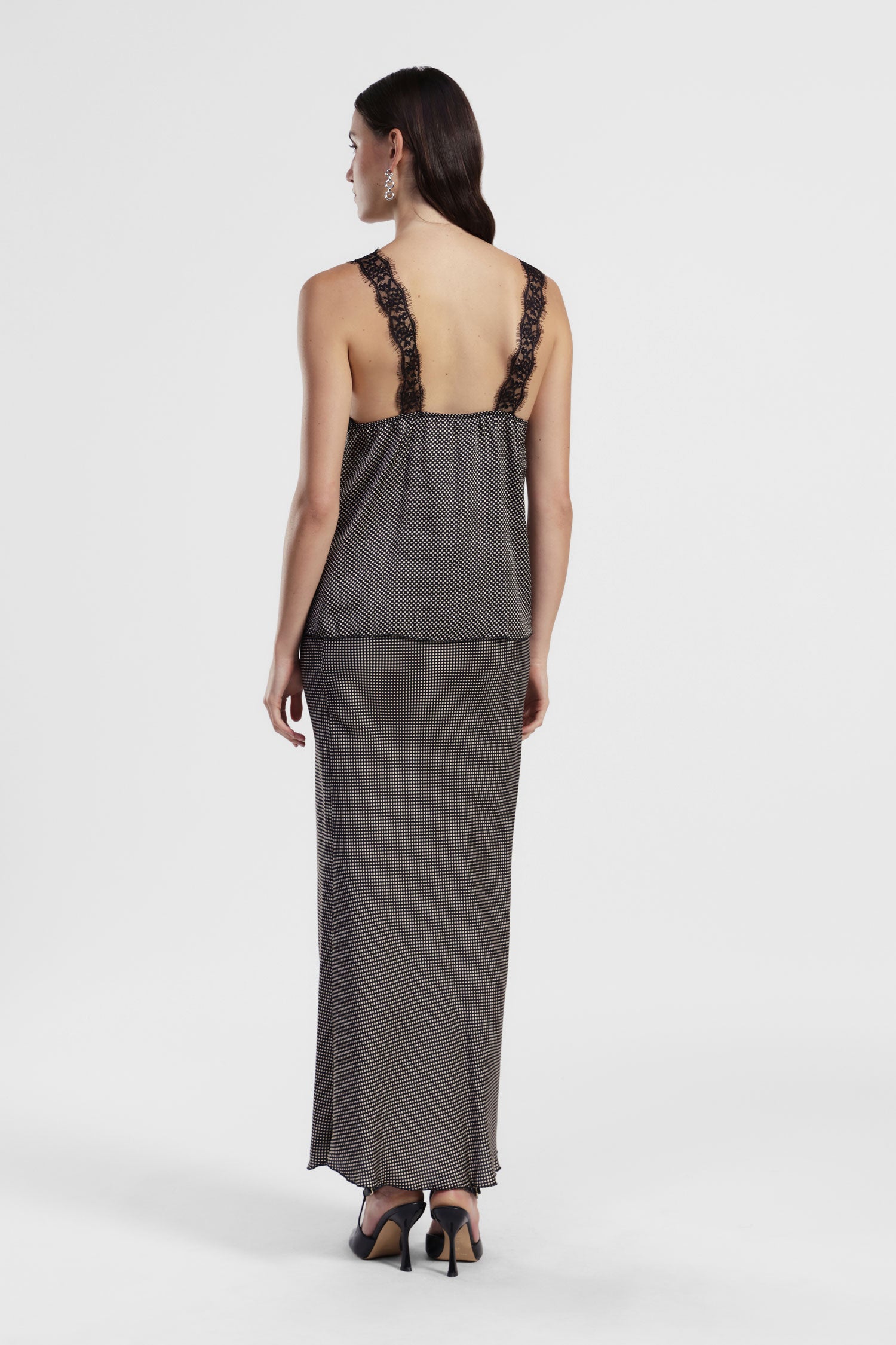 Gonna lunga a vita alta stampa micro pois