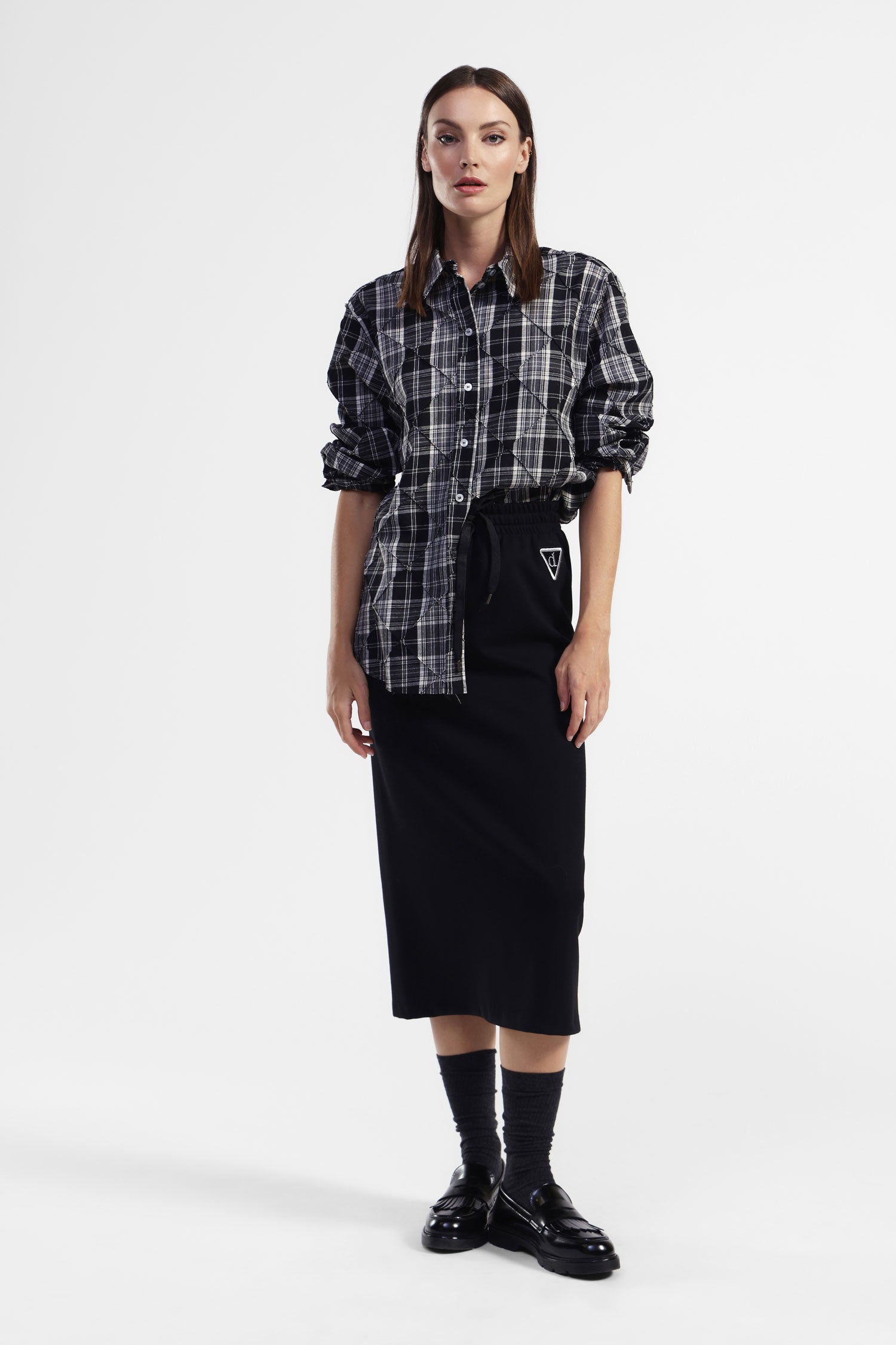 Gonna midi a vita alta con laccio