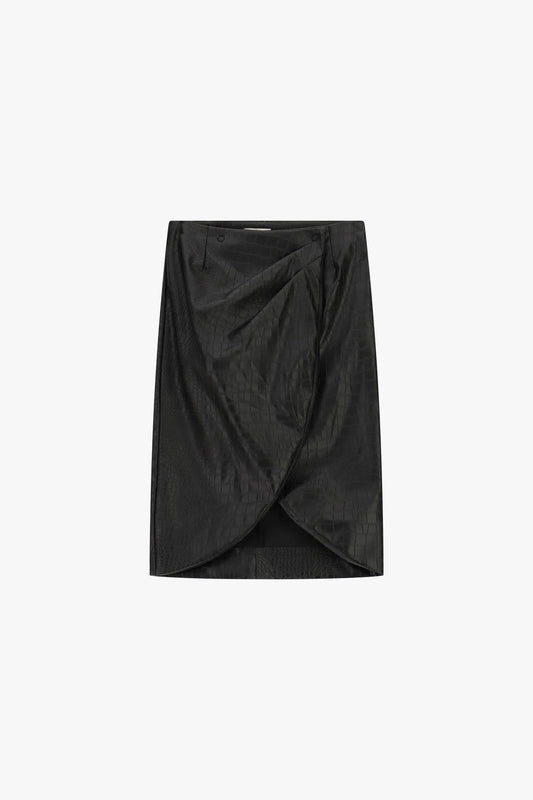 Gonna a portafoglio con drappeggio e fantasia geometrica