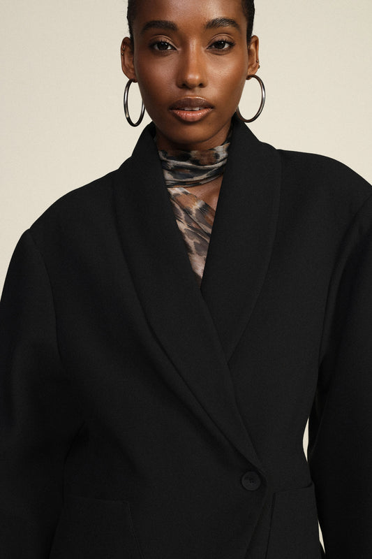 Blazer monopetto corto con revers a scialle