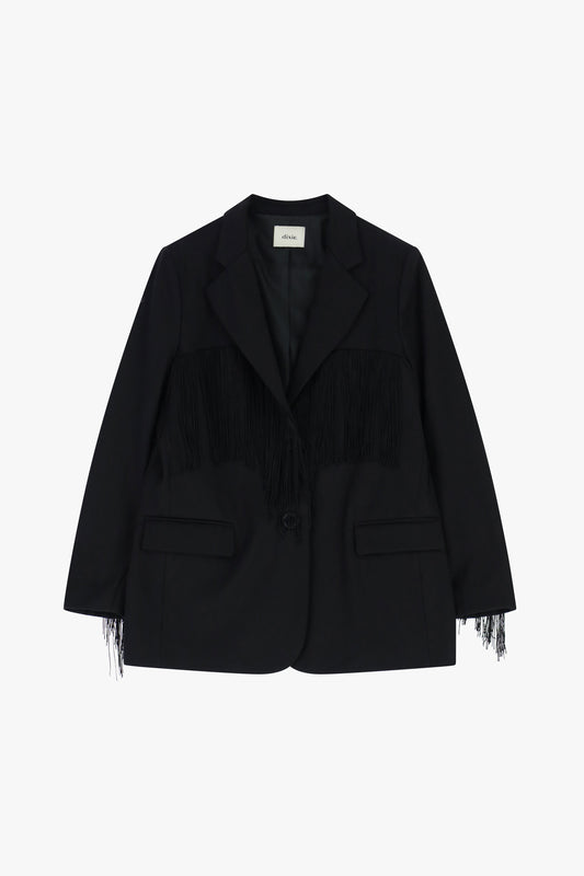 Blazer con frange e tasche con patta frontali
