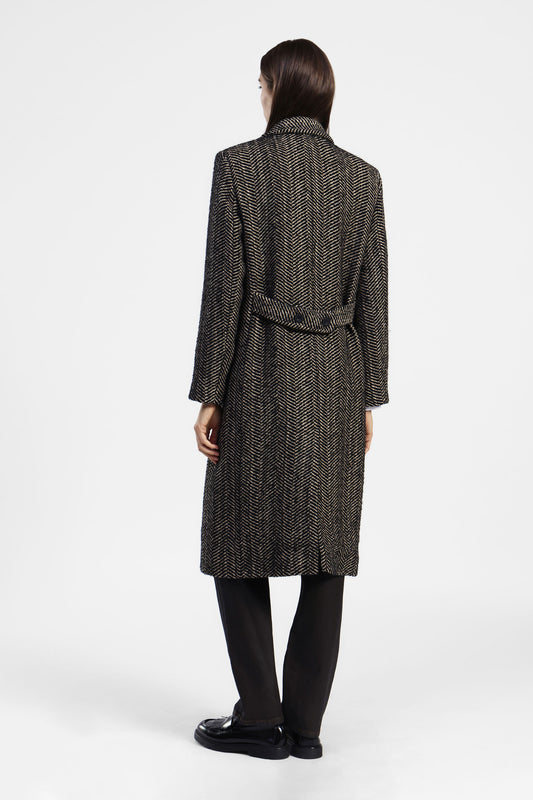 Cappotto doppiopetto con motivo chevron e tasche