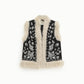 Gilet smanicato con ricamo floreale e profili pelosi