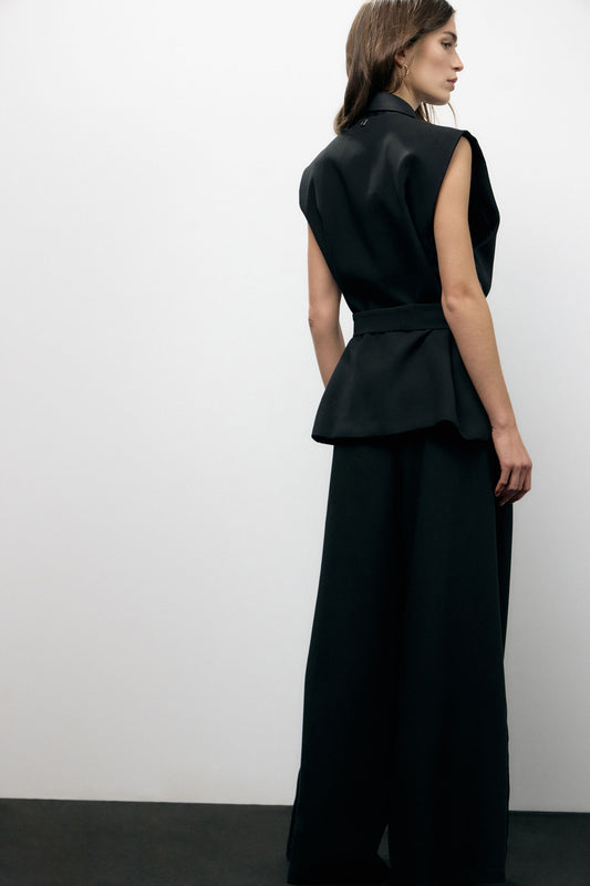 Pantaloni palazzo a vita alta con banda laterale