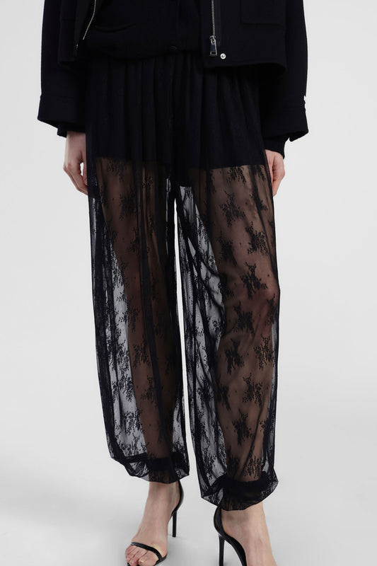 Pantaloni palazzo ampi con motivo in pizzo floreale