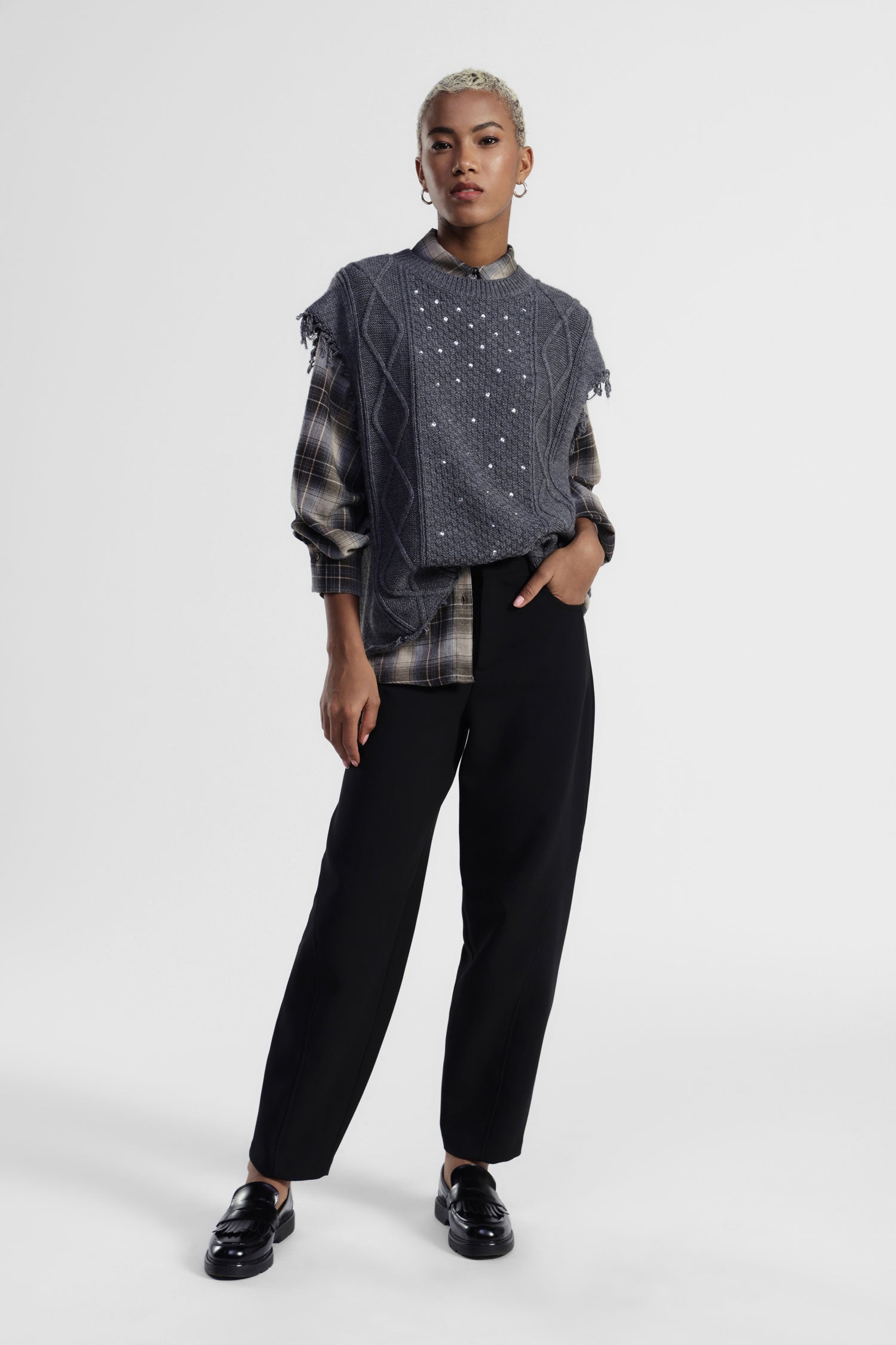 Pantaloni palazzo a vita alta con tasche