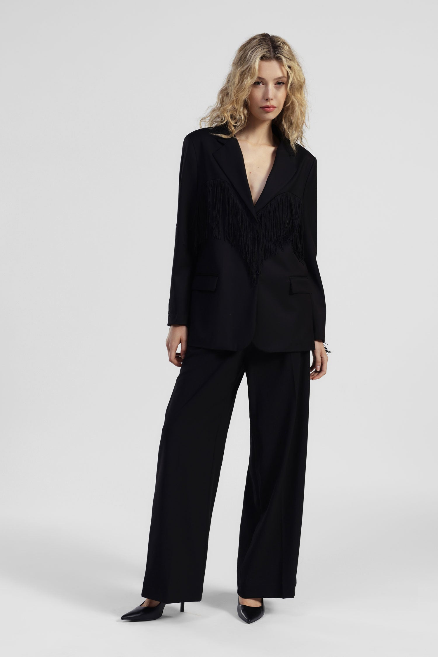 Pantaloni palazzo a vita alta con pinces