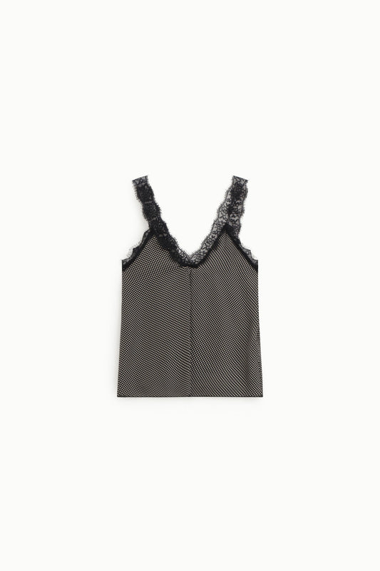Top a pois con scollo a v e pizzo