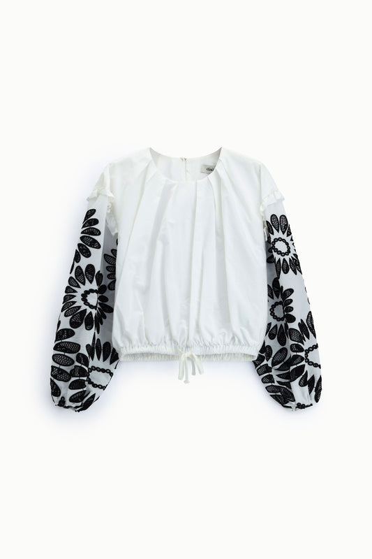 Giacca camicia con maniche a palloncino stampate