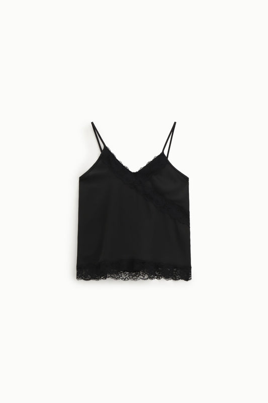 Top spalline sottili con inserti in pizzo