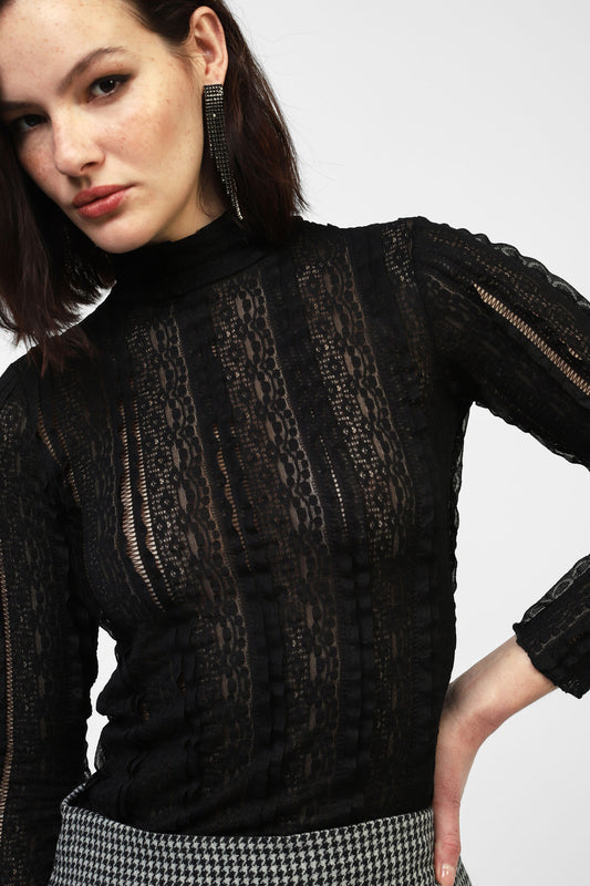 Top a collo alto effetto pizzo
