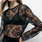 Top in pizzo trasparente manica lunga