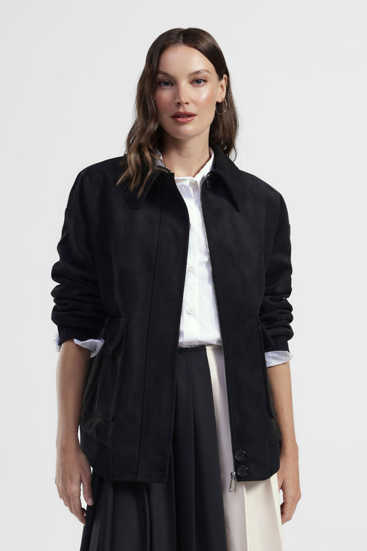 Giubbotto bomber effetto suede con zip e grandi tasche