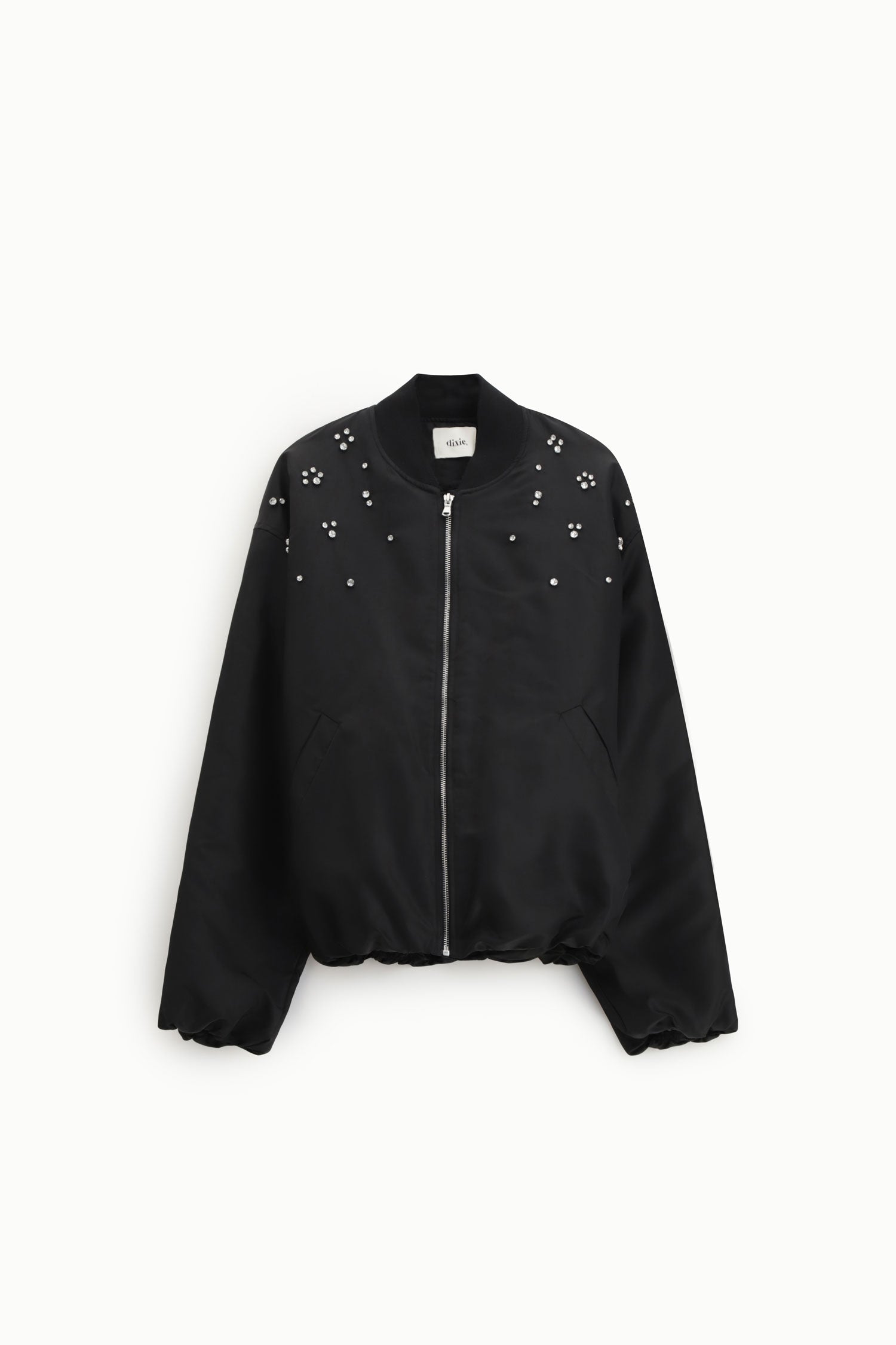 Bomber jacket con perle applicate e fondo arricciato