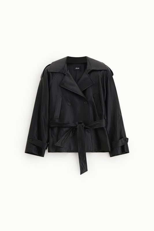 Trench coat corto con cintura e revers