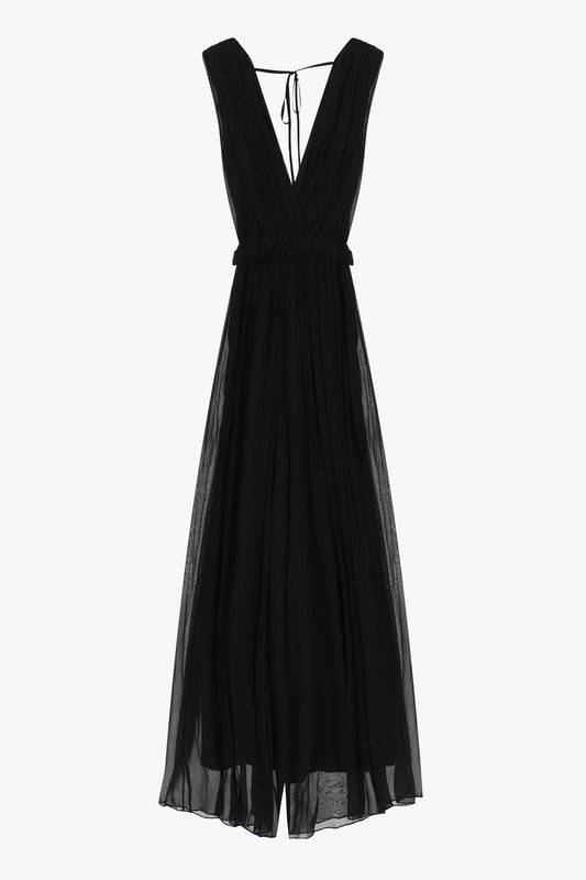Jumpsuit lungo con scollo profondo e cintura arricciata