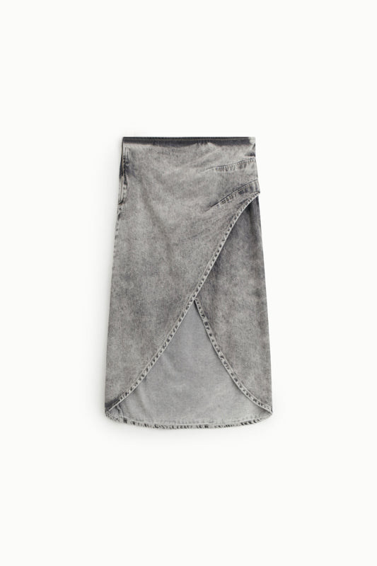 Gonna midi effetto denim con spacco asimmetrico