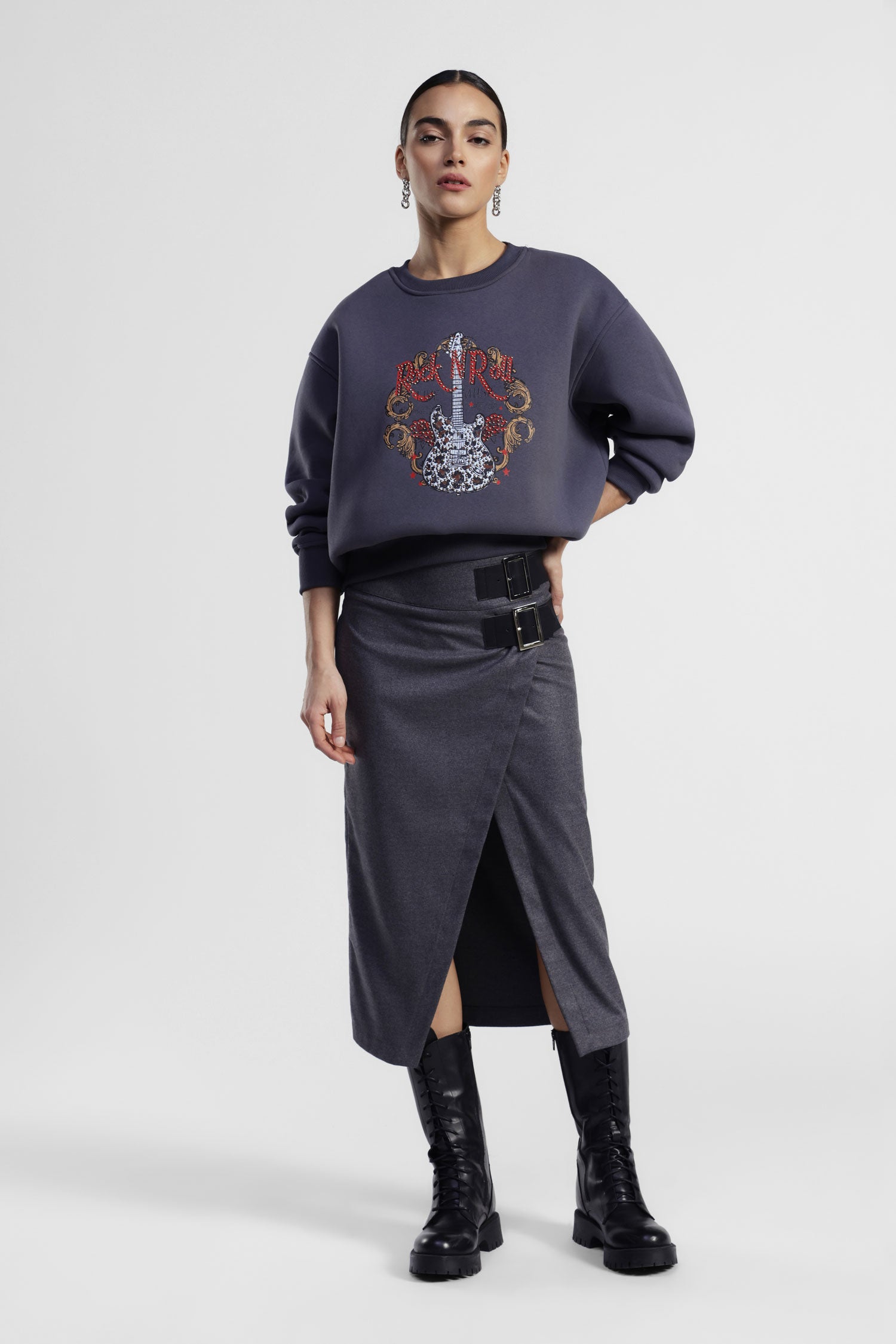 Gonna tubino con doppia fibbia e chiusura incrociata