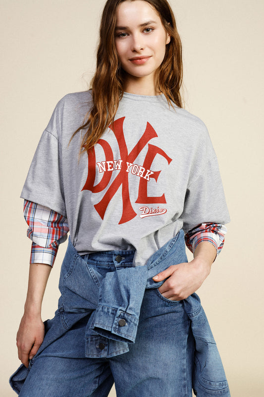 T-shirt manica lunga stampa new york e dettagli a quadri