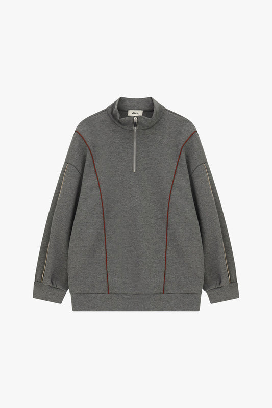 Felpa senza cappuccio con zip e cuciture a contrasto