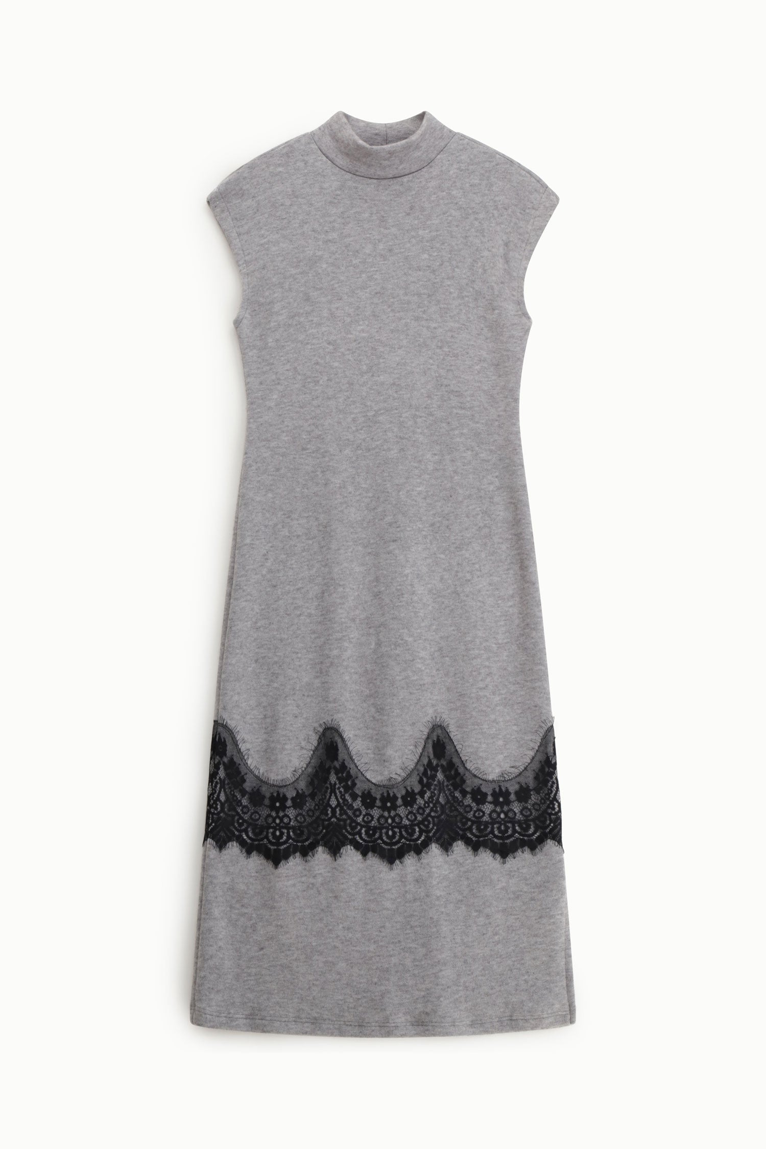 Abito midi con collo alto e inserto pizzo